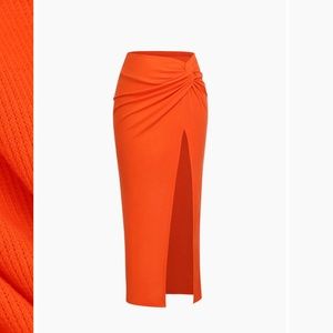 Knot side slit midi skirt - Orange